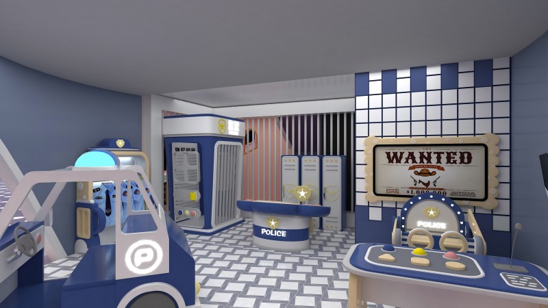 Amusement Role Play Equipment Imaginative Indoor Playhouse Pretend Play Games Wood Kids Play Room of Police Station